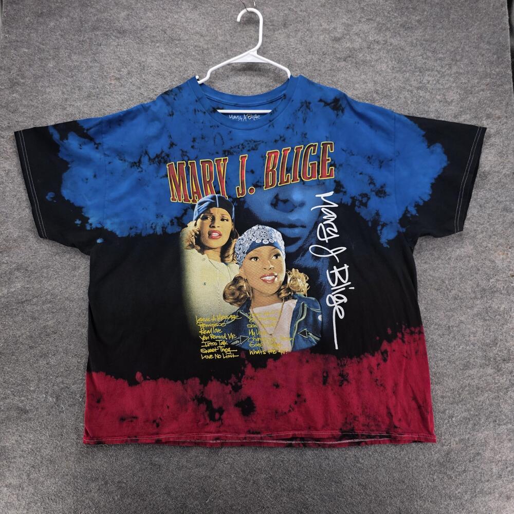 Mary J Blige Shirt Mens 2XL Blue Black Red Tie Dye Graphic Tee Music R&B